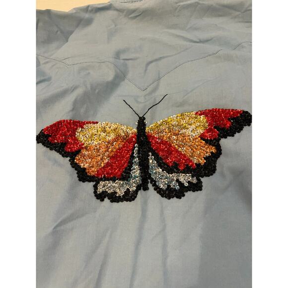 Dickson-Jenkins Button Up Shirt Women Size Large Butterfly Sequin Applikue Snap - Picture 12 of 14